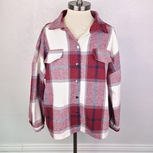 SHEIN Red Plaid Oversized Jacket Shacket
